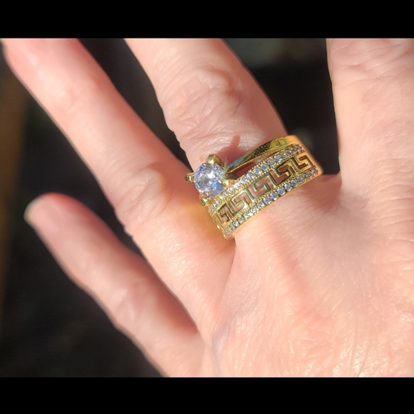 Gorgeous white Sapphire wedding set Sterling Gold & Bronze sz8.5 - Picture 6 of 12